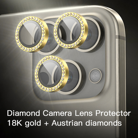 패션 OEM 18K 골드+오스트리아 다이아몬드 다채로운 스크래치 방지 강화 유리 아이폰 카메라 렌즈 보호 장치